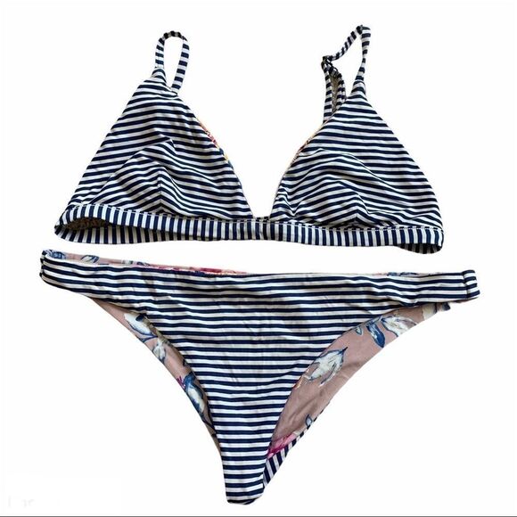 RIPCURL reversible floral striped bikini Sz S - Picture 3 of 6